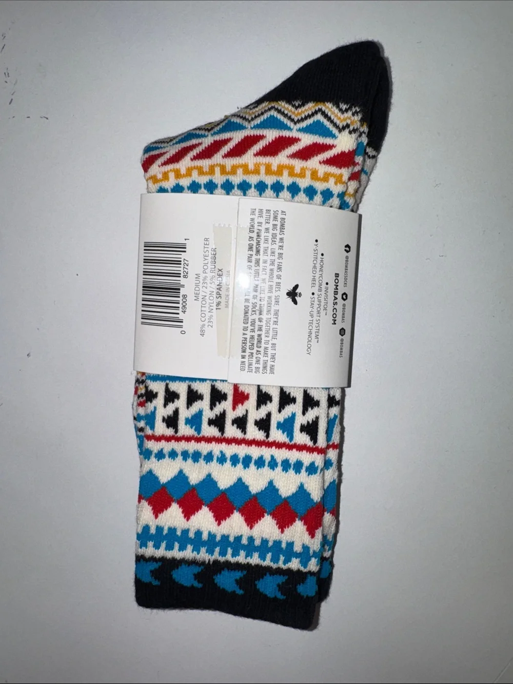 Bombas Black, Blue, Red, Cream Geometric Crew Socks
